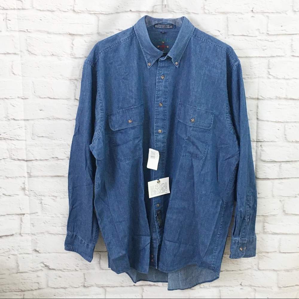 GH Bass Compass Denim mens shirt Sz 17 34/35 LS